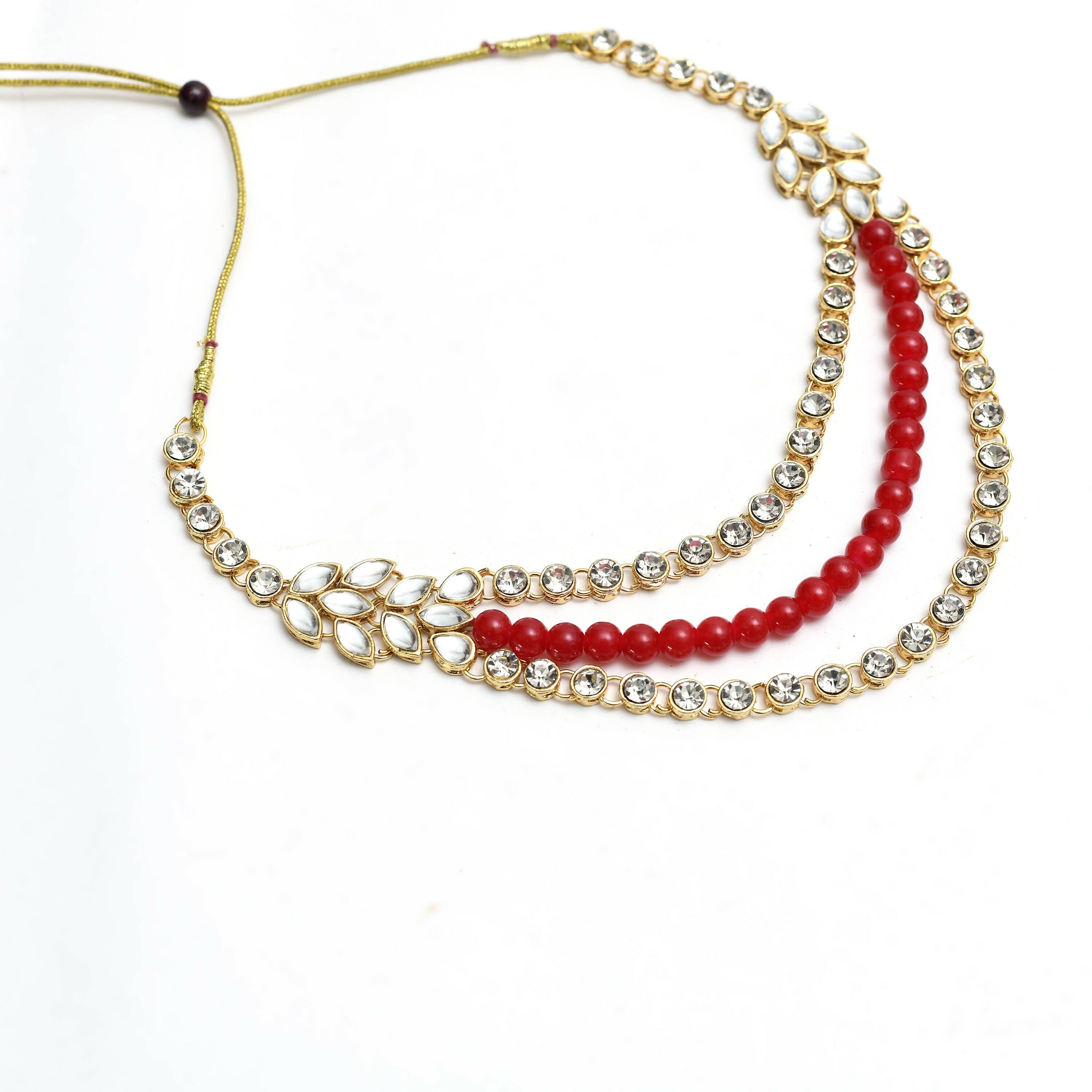 Mominos Fashion Johar Kamal Handicraft Finish White & Red Pearls Choker For Women (White/Red) | Grocsy