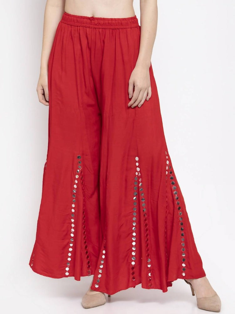 Mominos Fashion Red Mirror Palazzo | Grocsy