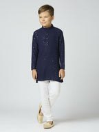 Joban Fashion Kids Island Full Sleeves Cotton Kurta and Pyjama Set with Sequin work - Navy Blue | Grocsy
