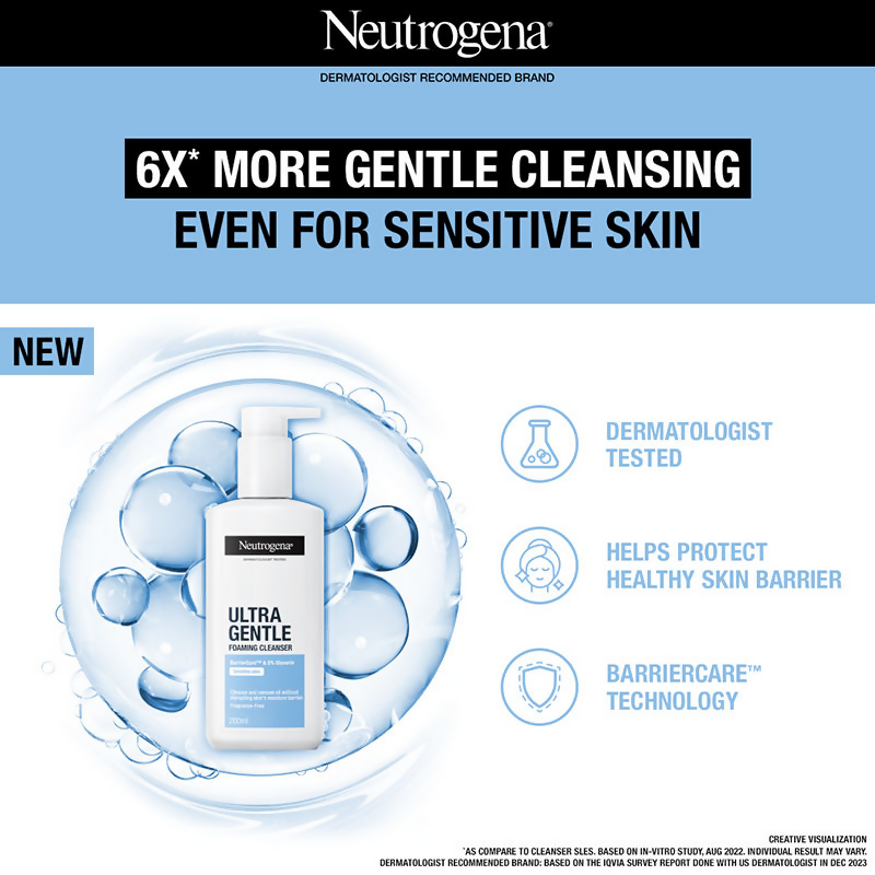 Neutrogena Ultra Gentle Foaming Face Cleanser Protect Skin Moisture - For Oily & Sensitive Skin | Grocsy