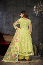 Jyoti Fashion Women's Pista Net Embroidered Anarkali Kurta Pant Set With Dupatta | Grocsy