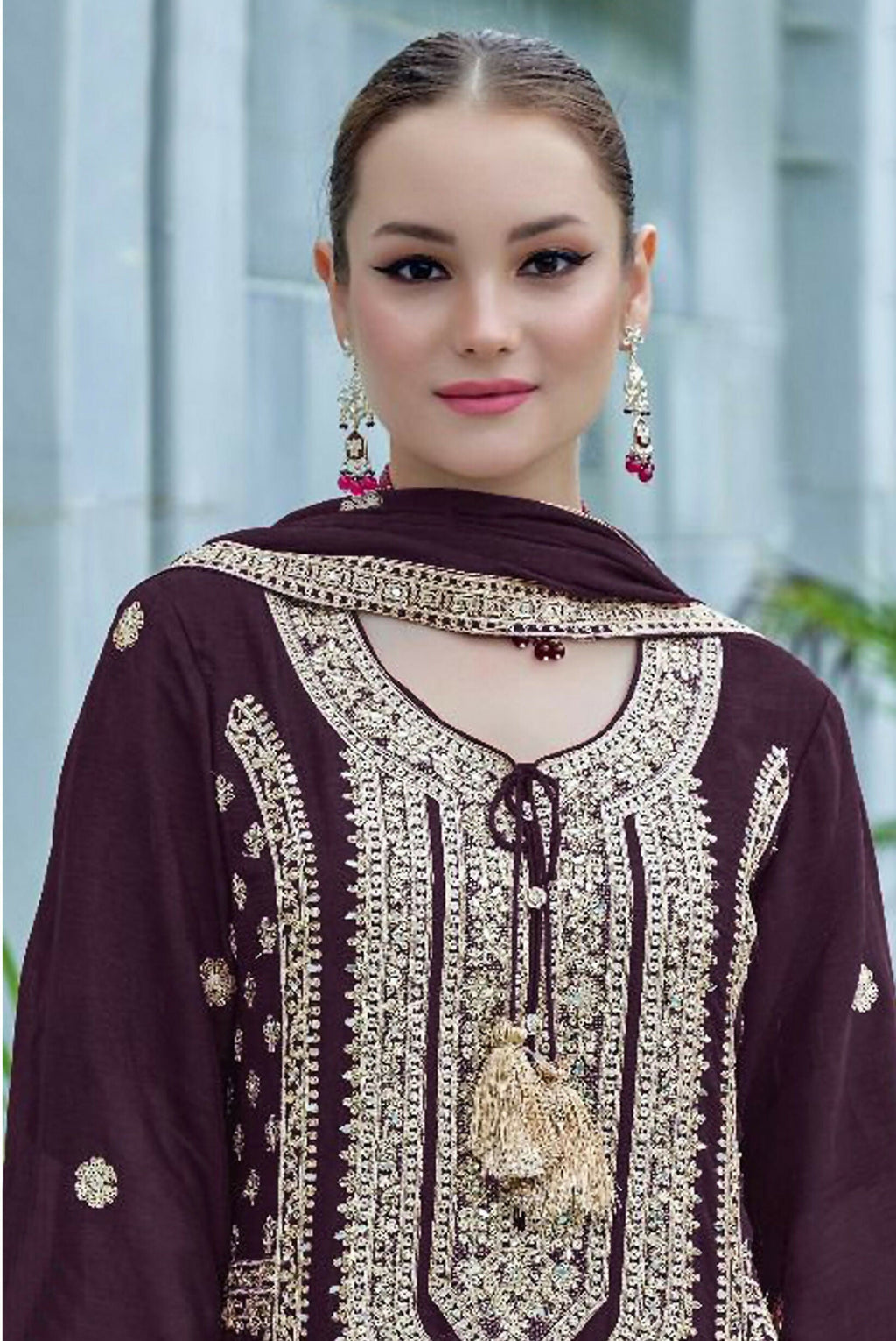 Vastranavya Heavy Chinon With Embroidery Coding Sequence with Real Mirror Work Pakistani Suits | Grocsy