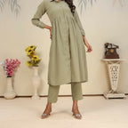 Jyoti Fashion Women's Olive Rinkal Cotton Plain with Side Pocket Kurtis & Sets | Grocsy