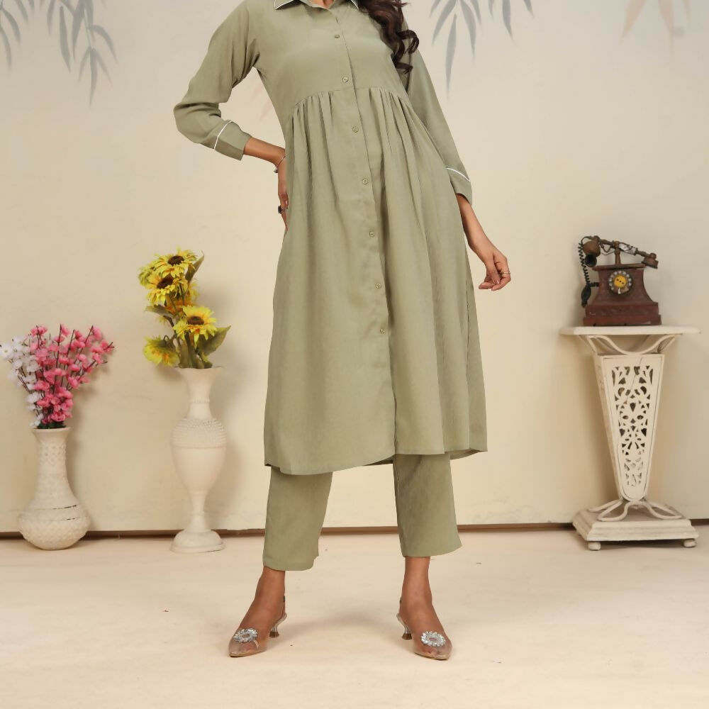 Jyoti Fashion Women's Olive Rinkal Cotton Plain with Side Pocket Kurtis & Sets | Grocsy