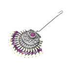 Oversized Diamond & Maroon Stone Maang Tikka- Ruby Raang | Grocsy