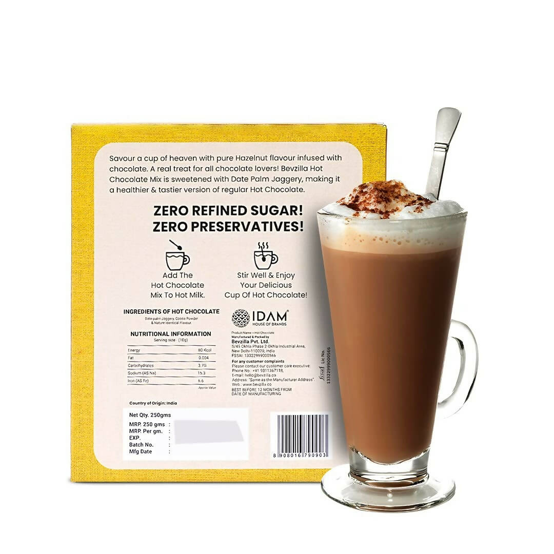 Bevzilla Hot Chocolate Powder (Hazelnut) Drink Powder With Organic Date Palm Jaggery | Grocsy