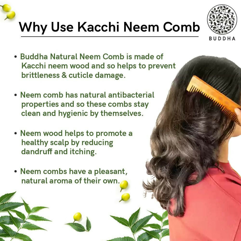 Buddha Natural Beard Kacchi Neem Wooden Comb | Grocsy