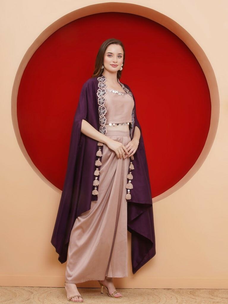 Joban Fashion Purple and Rose Gold Skirt set with Cape | Grocsy