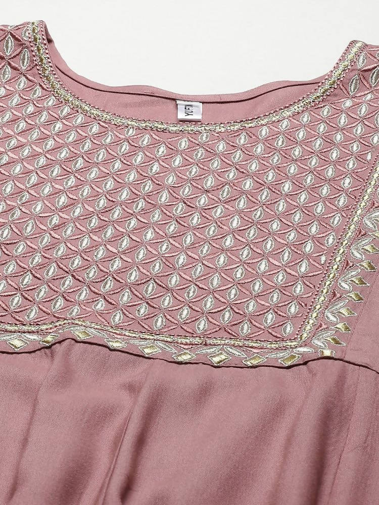 Yufta Pink Embroidered Ethnic Midi Dress | Grocsy