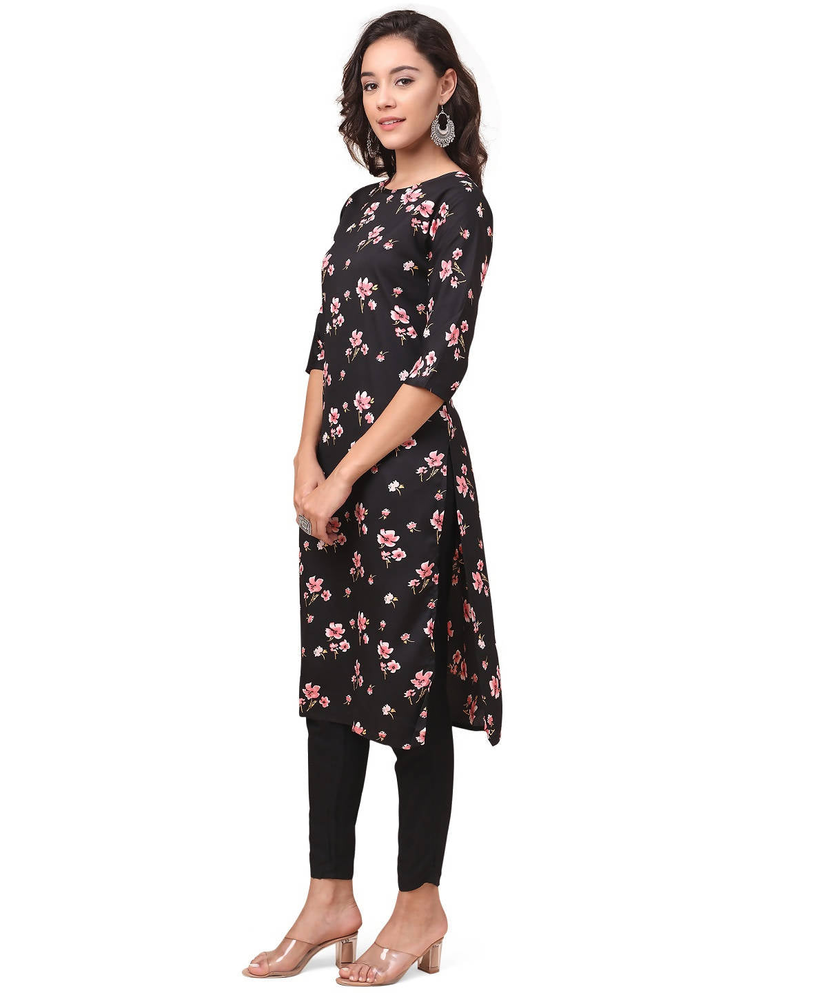Vamika Black French Crepe Printed Party Wear/Casual Wear Kurti | Grocsy