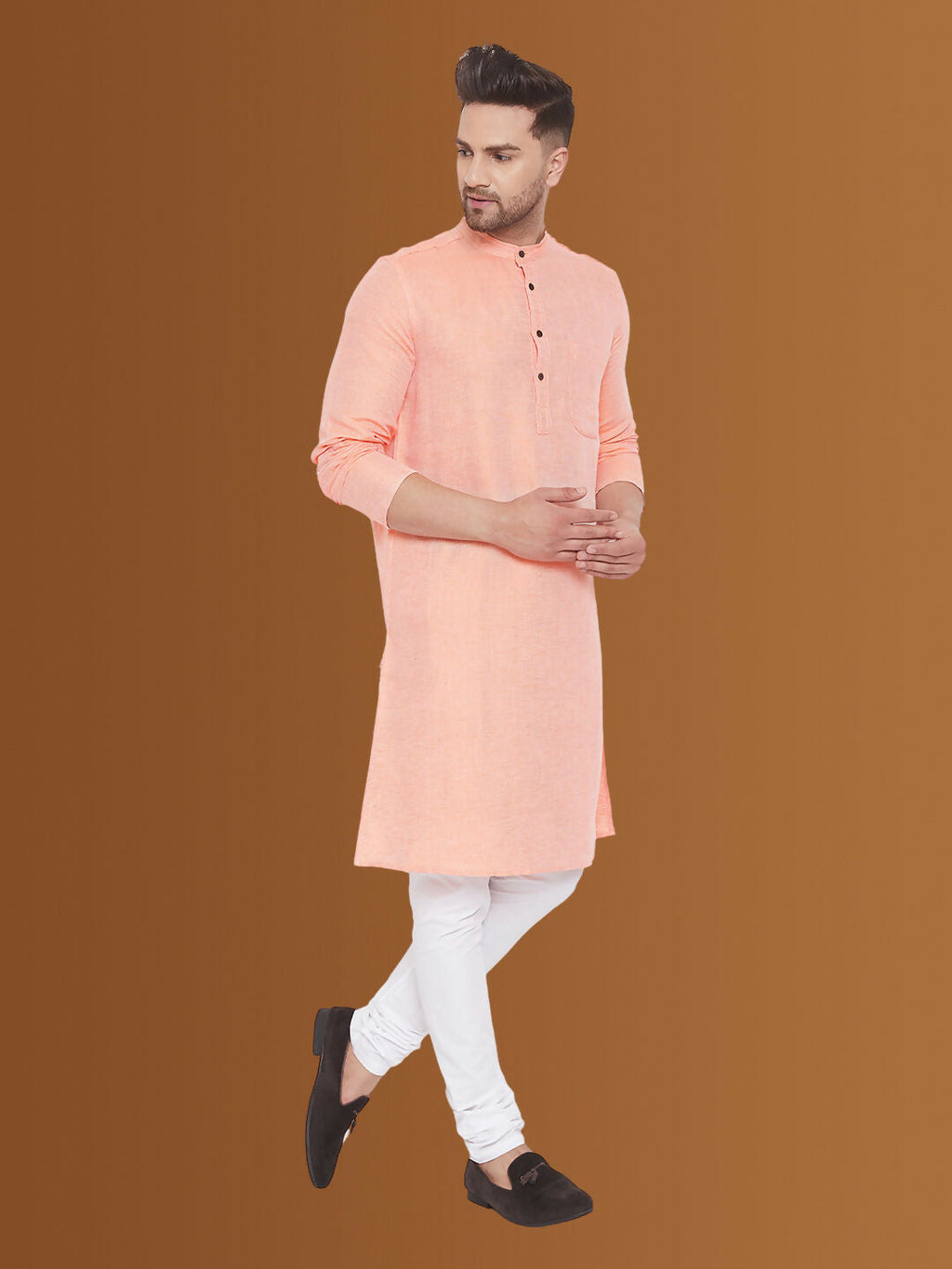 Even Apparels Men's Pure Cotton Orange Kurta | Grocsy