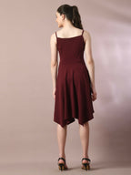 Myshka Women's Maroon Solid Shoulder Straps Fit and Flare Party Dress | Grocsy