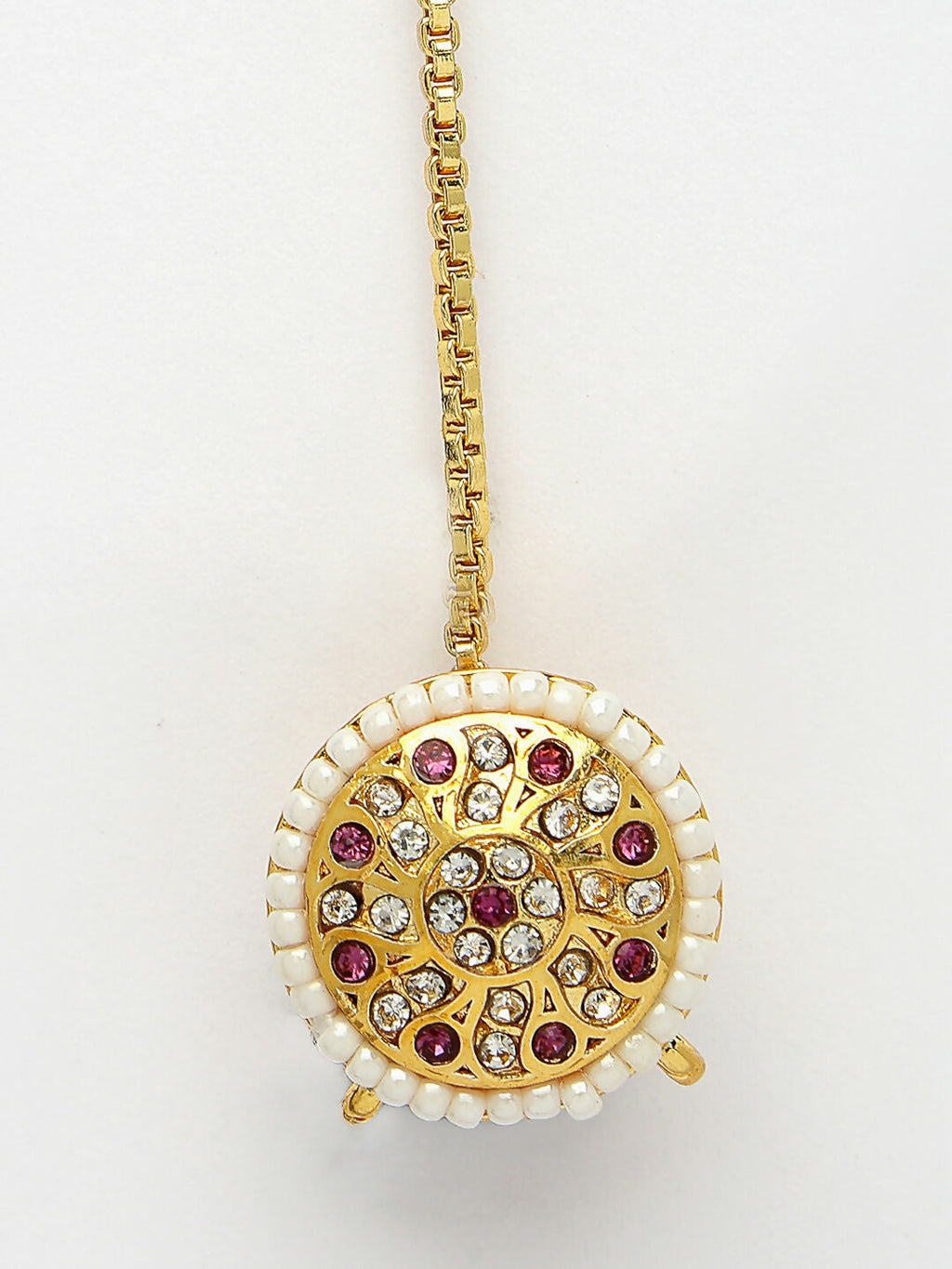 NVR Women's Gold-Polished CZ Stone-Studded Borla Maang Tikka | Grocsy