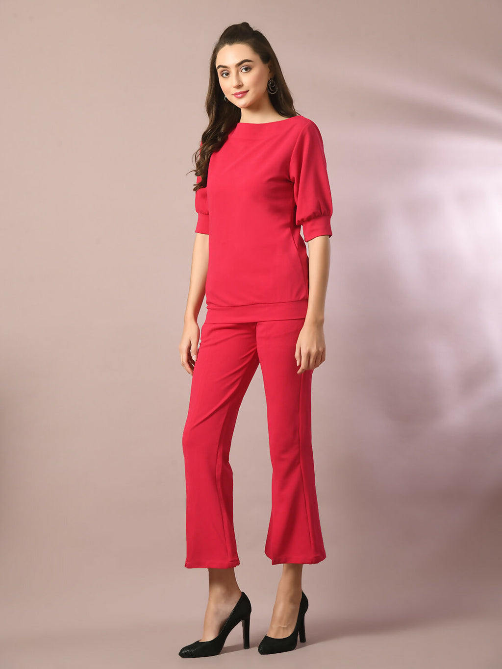 Myshka Women's Pink Solid Party Parallel Trousers | Grocsy