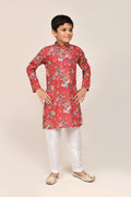 Joban Fashion Cotton Silk Red Kurta With Straight Fit Pant | Grocsy
