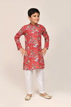Joban Fashion Cotton Silk Red Kurta With Straight Fit Pant | Grocsy