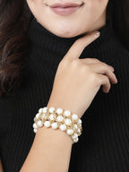 NVR Women White Beaded Elasticated Bracelet