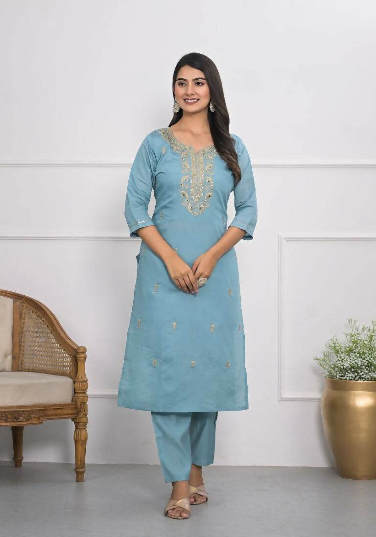 Lavender Viscose Silk Embroidery with Thread and sequence Stitched Suit With Dupatta - Tanisha | Grocsy