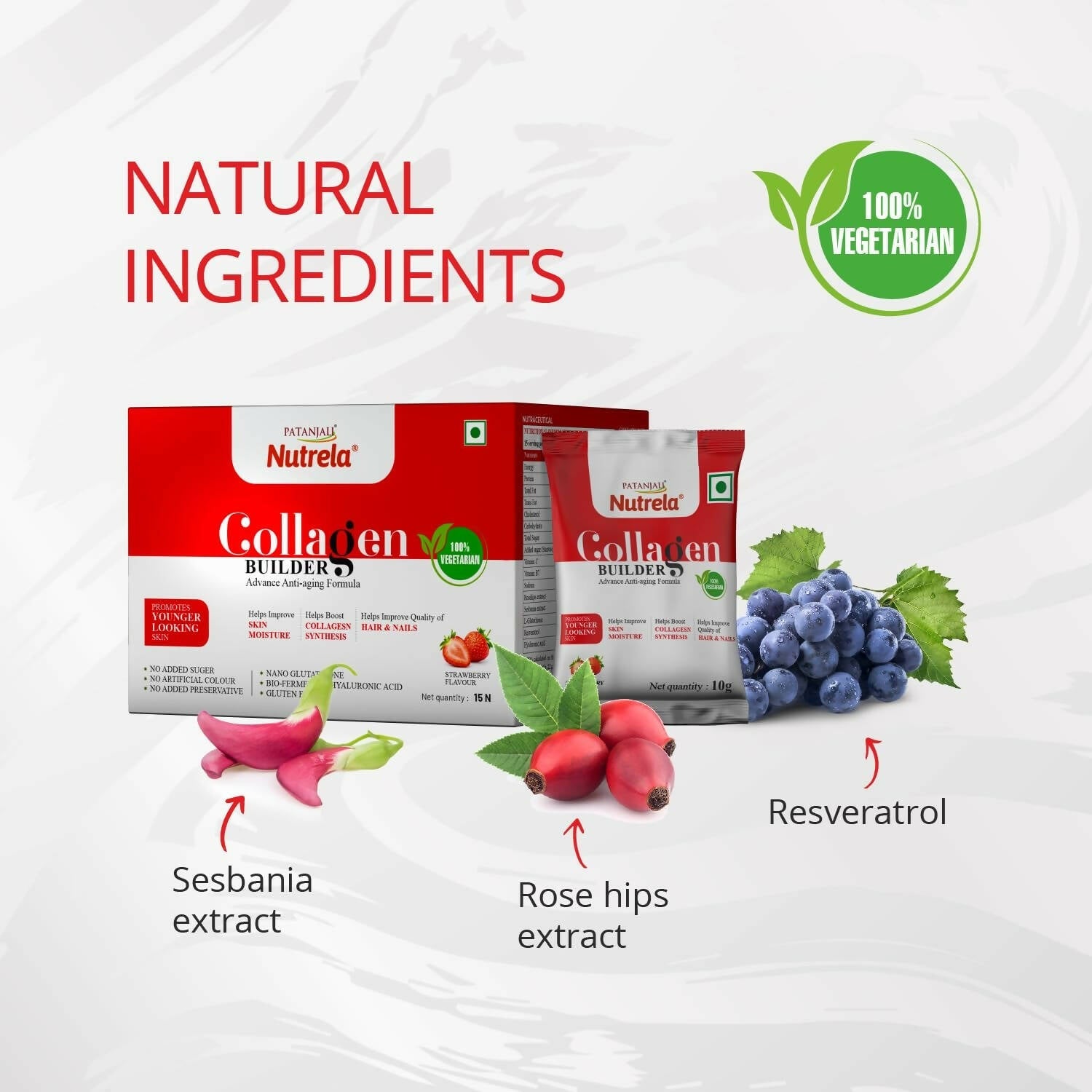 Patanjali Nutrela Collagen Builder Powder - Strawberry Flavour | Grocsy