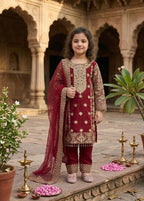 Teeya Creation New Kids Trendy stylish Rich Heavy Embroidery with Elegant Sequence Work Kurta Set-Red | Grocsy