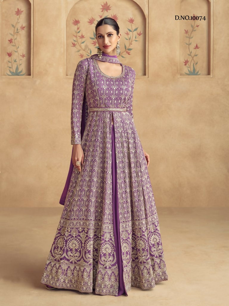 Vastranavya Stunning Purple Georgette Gota Sequins A-Line Anarkali Suit | Grocsy