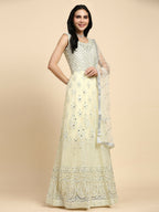 Yellow Net Hand Embroidered Gown - Rudrani | Grocsy