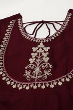 The52 Women's Beautiful Vichitra Silk Fabric Embroidery Work Flared Anarkali Pant and Dupatta Set | Grocsy