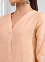 Joban Fashion Coral Linen Embroidered Readymade Long Kurta With Pant | Grocsy