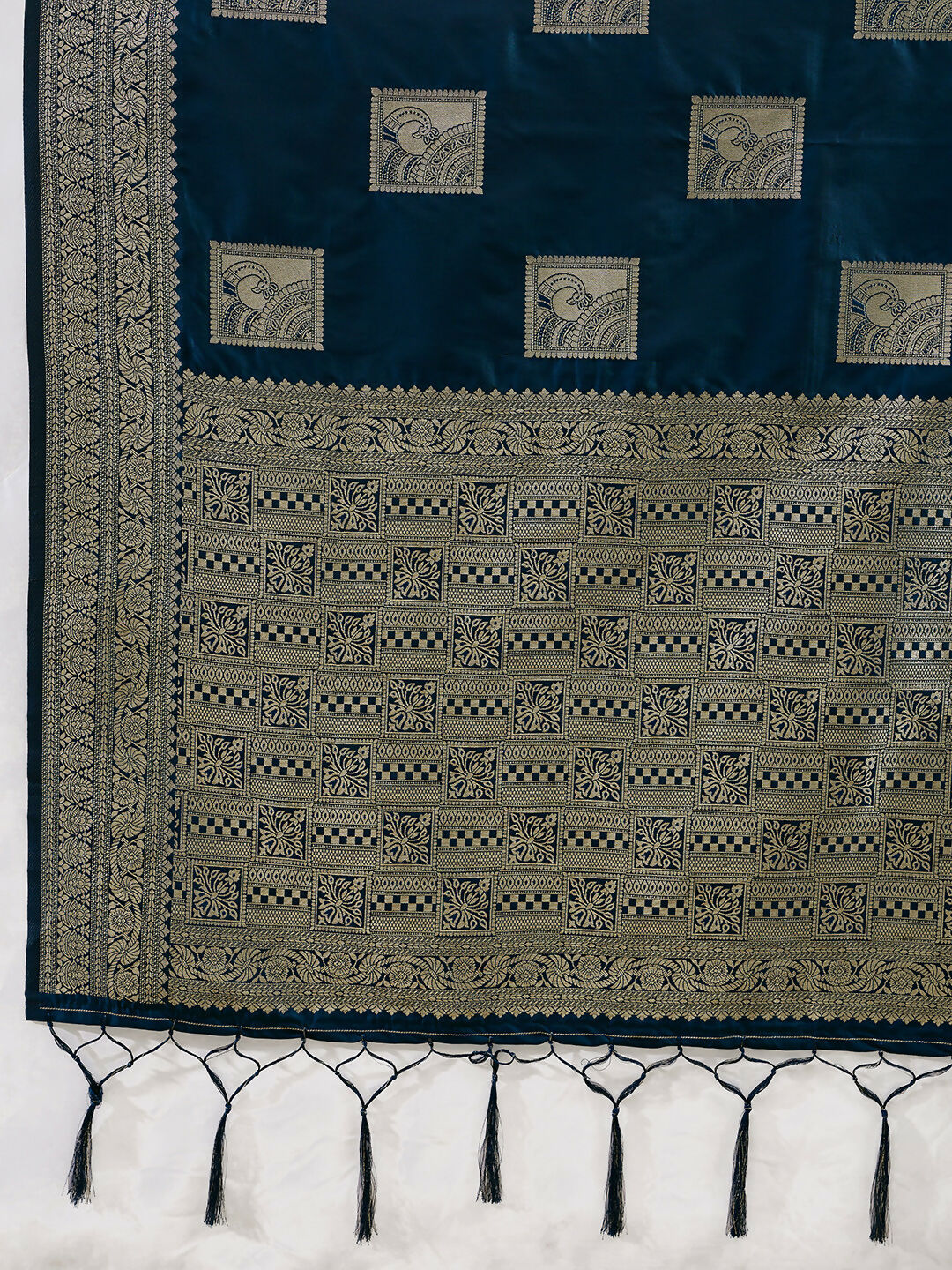 Shree Shyam Fashion Teal Blue Silk Blend Saree | Grocsy