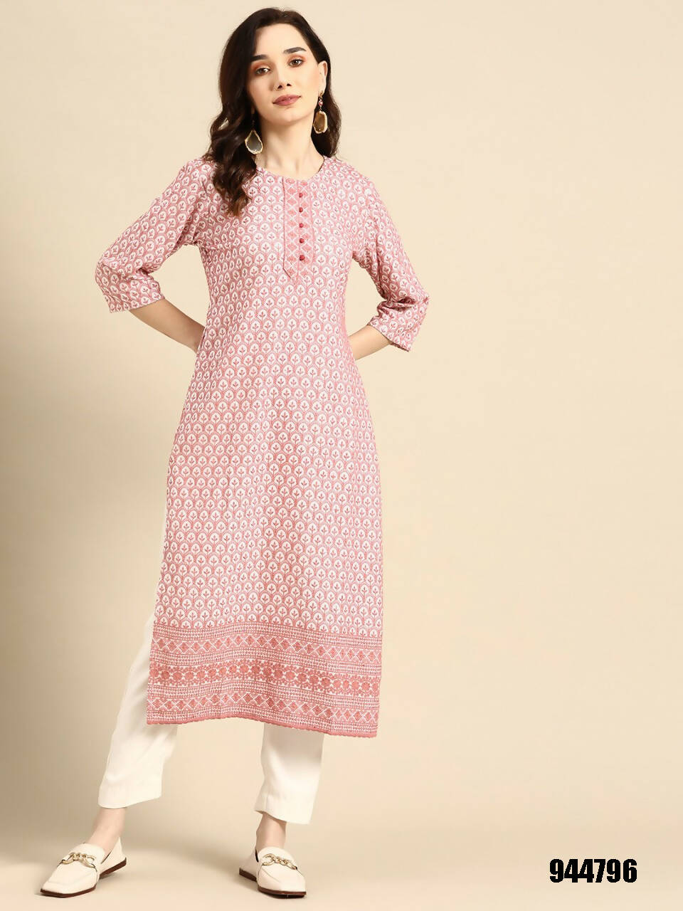 Deeps women's Pink Embroidered Rayon Kurta | Grocsy
