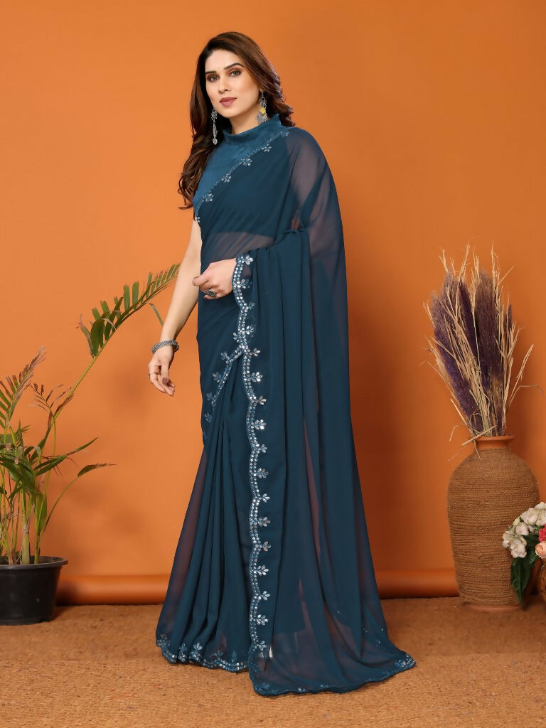 Partywear Designer Rama Georgette Fancy Saree - Starwalk | Grocsy
