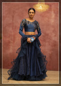 Blue Net, Fancy Lycra Semi-Stitched Bridal Lehenga - Nimaya Bonanza | Grocsy