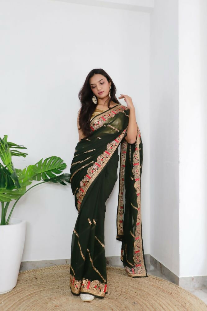 Vamsee Aaradhna Green Georgette Saree | Grocsy