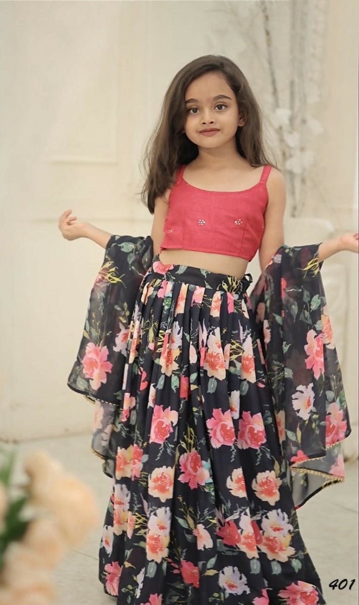 Aayaa Designer Embroidery Thread With Sequance Work Kids Lehenga Choli - Multi Color | Grocsy