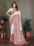Joban Fashion White Thread Woven Pashmina Sarees | Grocsy