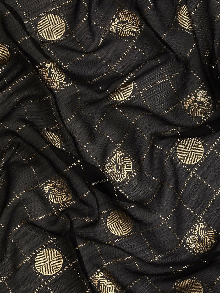Ahalyaa Women's Traditional Semi Stitch Saree - Black | Grocsy