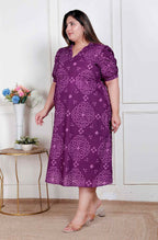 Miravan Plus Size Womens Purple Bandhani Printed A-Line Maxi Dress | Grocsy
