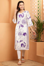Cheera Women Stylish Hand Block Printed Cotton Blend Flared Kurta - Off White | Grocsy