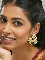 Nuyug 22K Gold-Plated Kundan Stone Studded & Pearl Beaded Moon Chandbalis | Grocsy