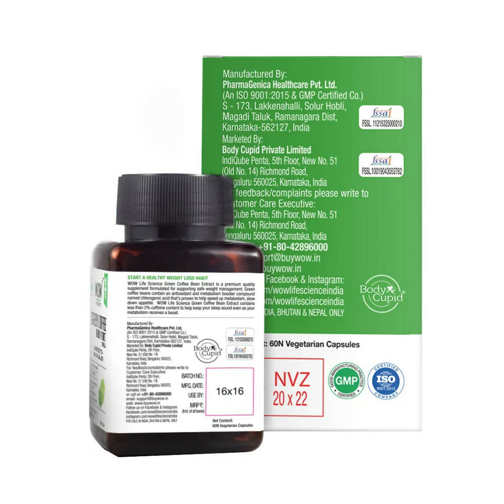 Wow Life Science Green Coffee Bean Extract Vegetarian Capsules | Grocsy
