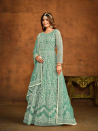 Anaita Sky Blue Embroidered Net Anarkali Suit | Grocsy