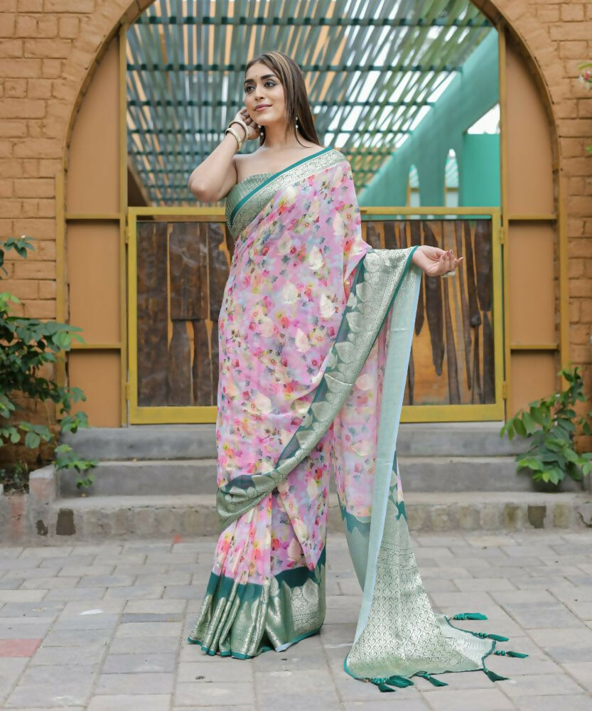 Vamsee Dhruvini Pink Georgette Saree | Grocsy