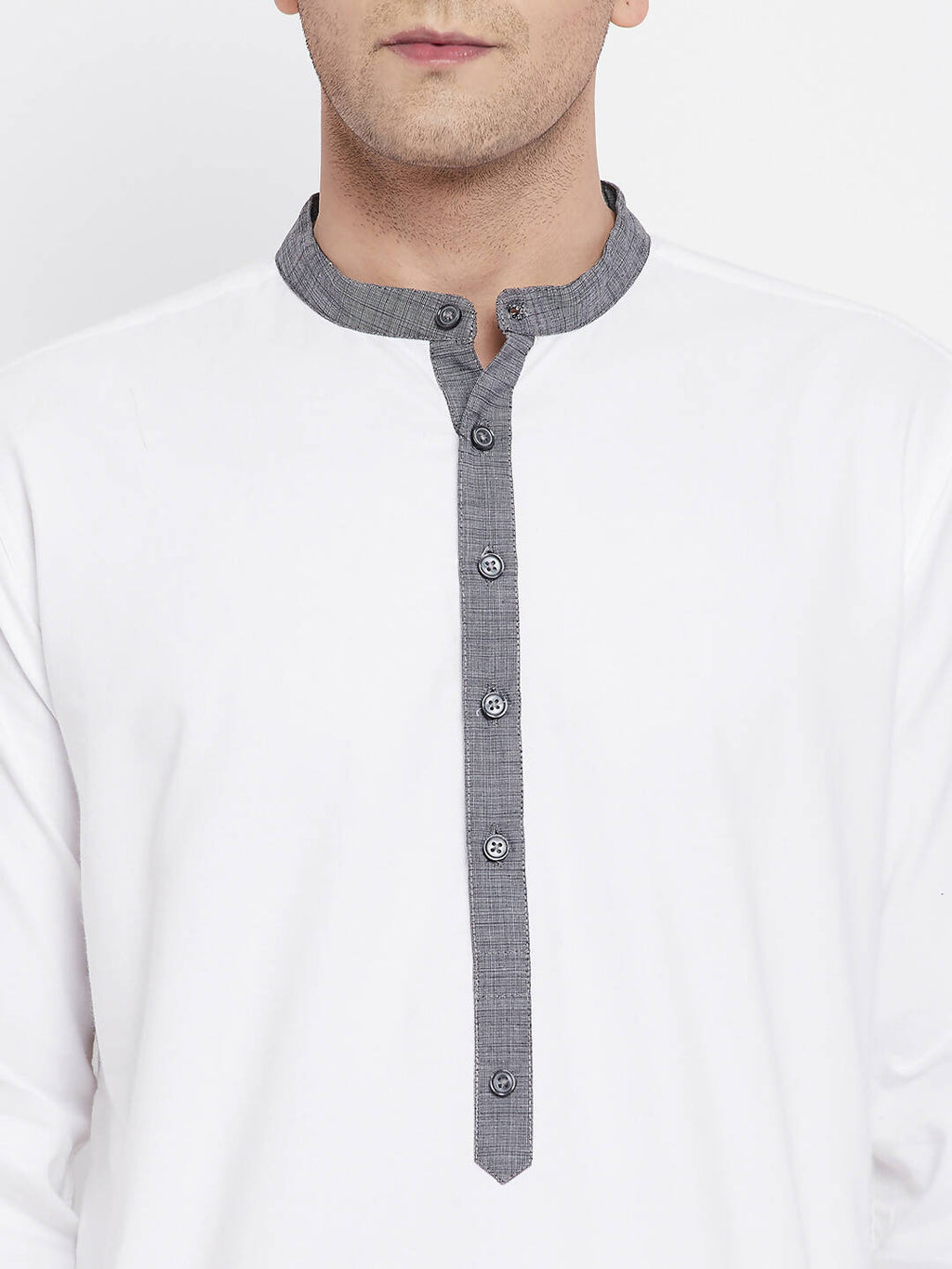 Even Apparels White Pure Cotton Men's Kurta With Contrast Collar And Placket | Grocsy