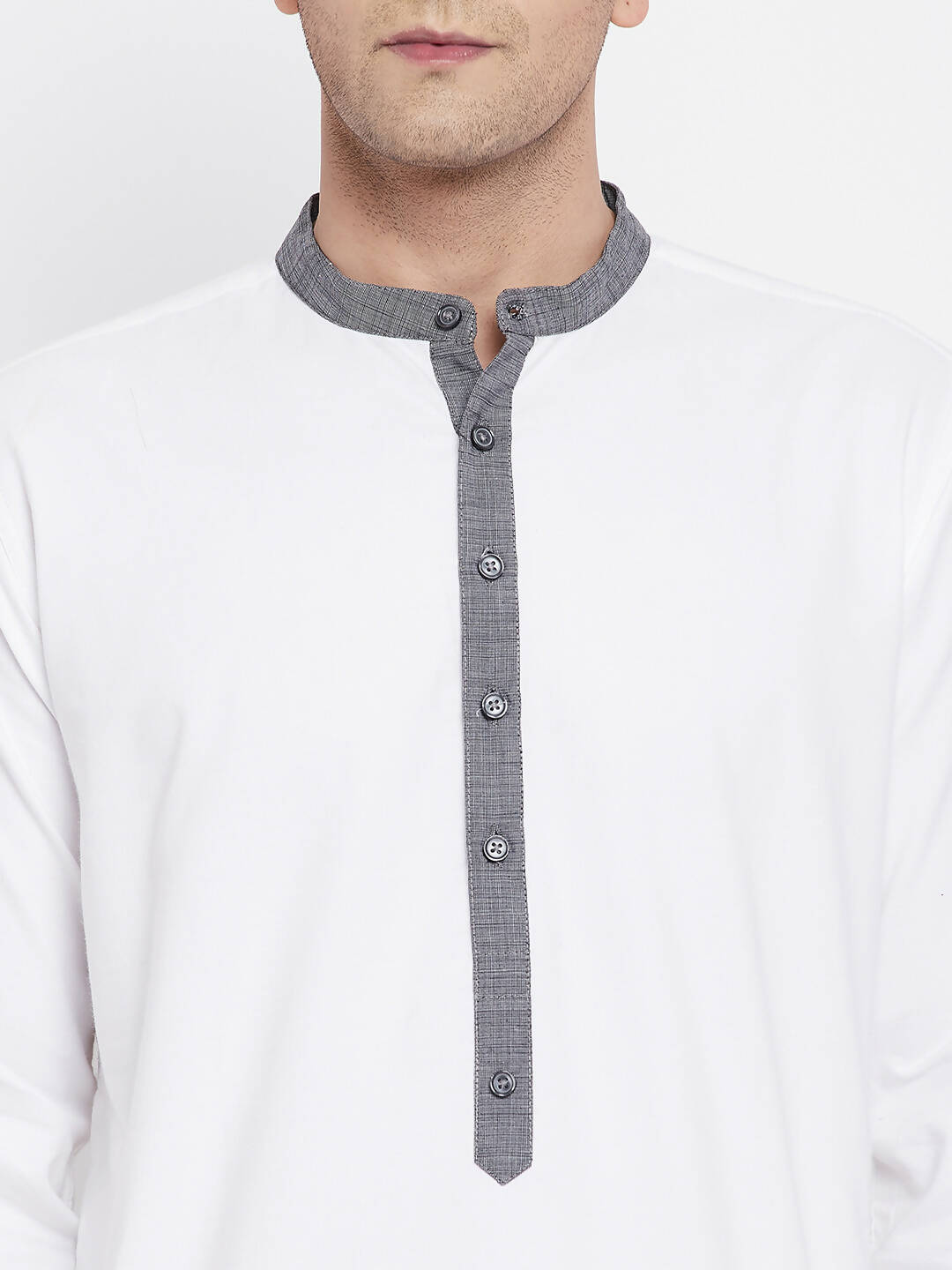 Even Apparels White Pure Cotton Men's Kurta With Contrast Collar And Placket | Grocsy