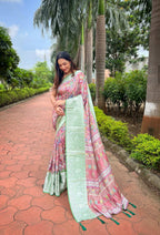 Vamsee Bhavi Green Tussar Dola Satin Silk Saree | Grocsy