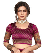 Vamika white & purple Printed Art Silk Saree | Grocsy
