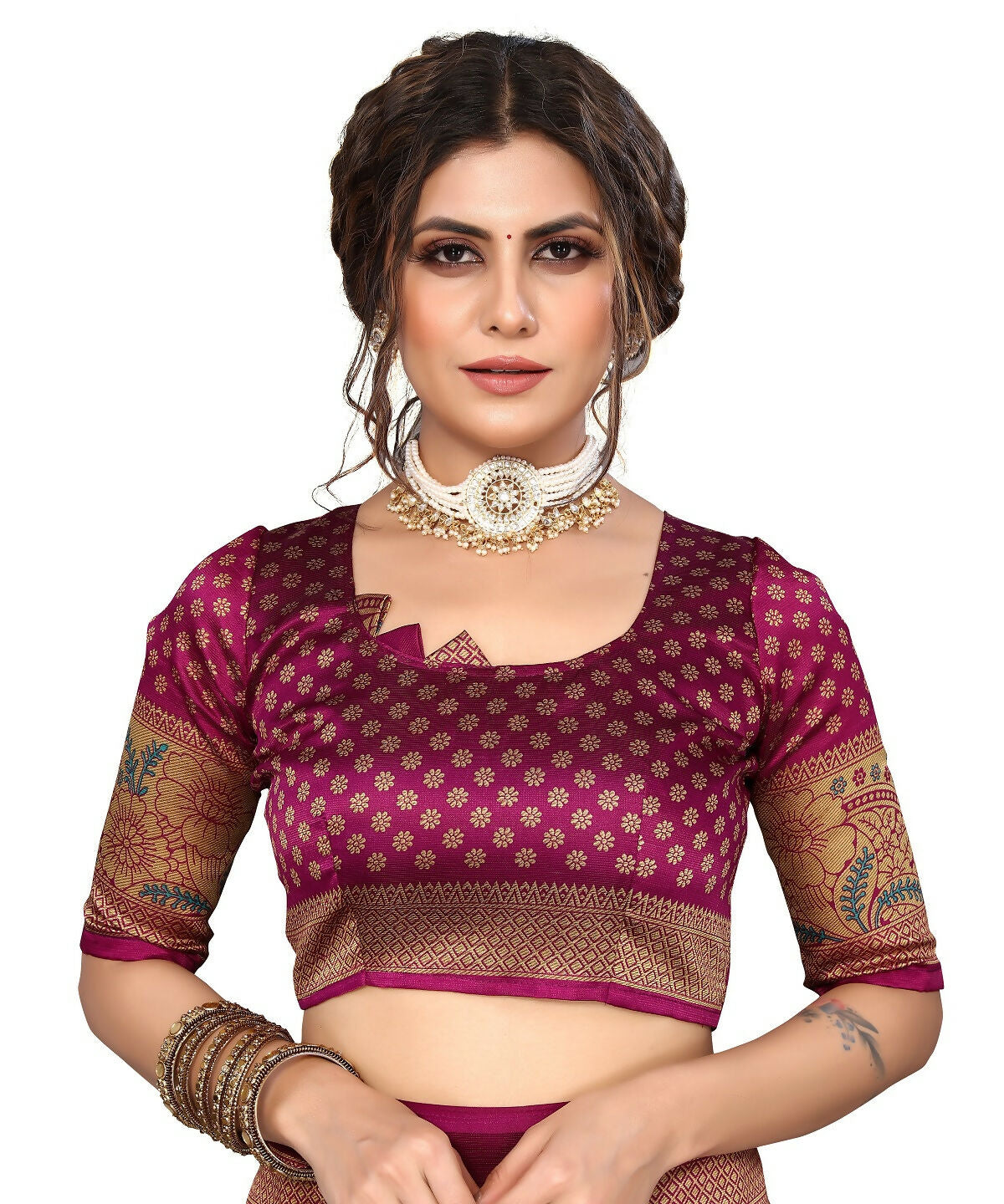 Vamika white & purple Printed Art Silk Saree | Grocsy