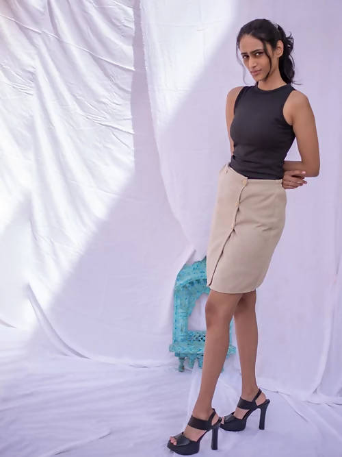 Diva Globe Beige Women Overlap skirt | Grocsy