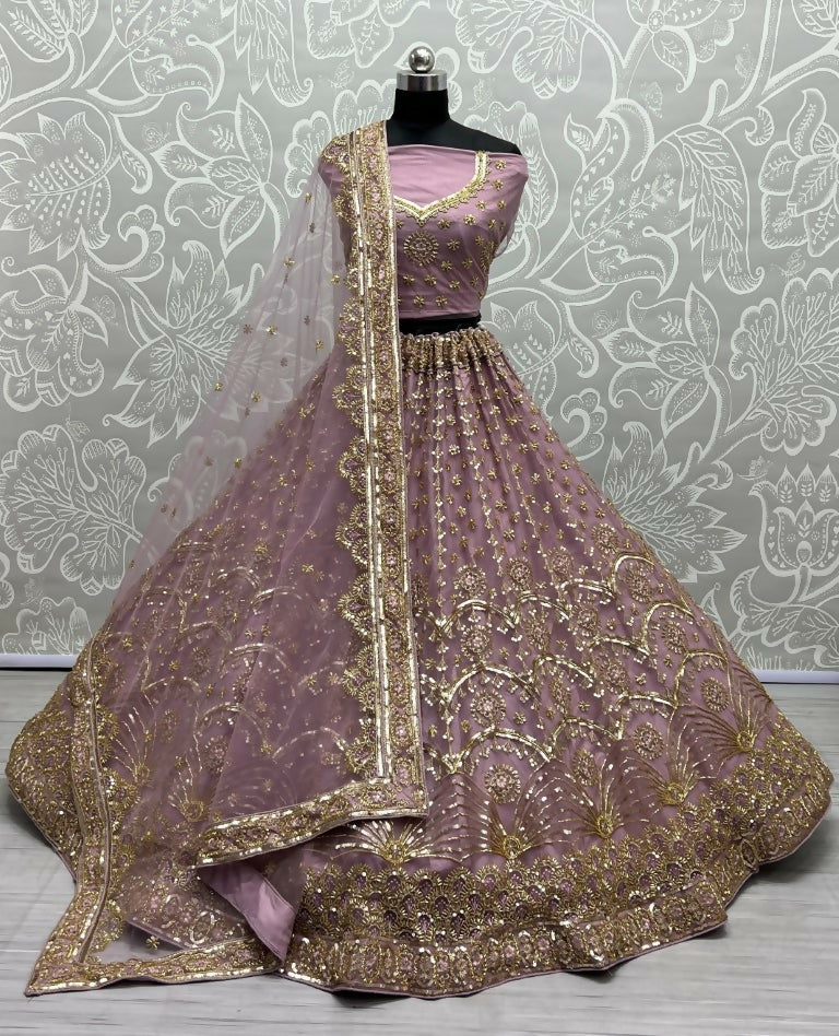 Jyoti Fashion Women's Pyazi Bridal Net Fancy Sequins with Multi Thread Embroidered & Handwork Wedding Lehenga Choli | Grocsy