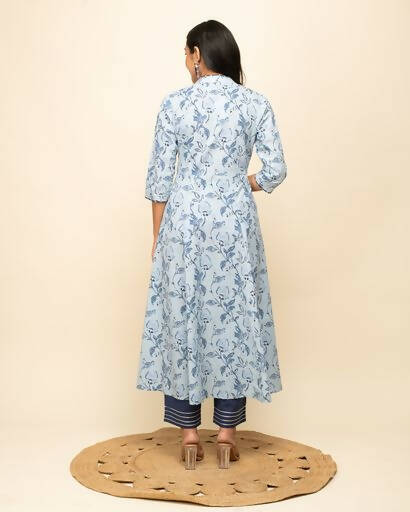 FIORRA Women's Light Blue Cotton Flared Kurta Pant with Dupatta | Grocsy